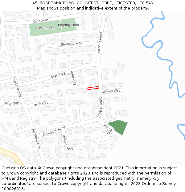 45, ROSEBANK ROAD, COUNTESTHORPE, LEICESTER, LE8 5YA: Location map and indicative extent of plot