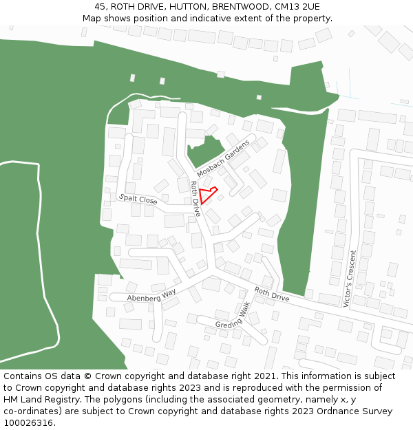 45, ROTH DRIVE, HUTTON, BRENTWOOD, CM13 2UE: Location map and indicative extent of plot