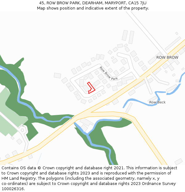 45, ROW BROW PARK, DEARHAM, MARYPORT, CA15 7JU: Location map and indicative extent of plot