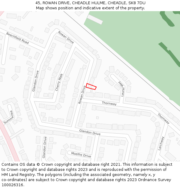 45, ROWAN DRIVE, CHEADLE HULME, CHEADLE, SK8 7DU: Location map and indicative extent of plot