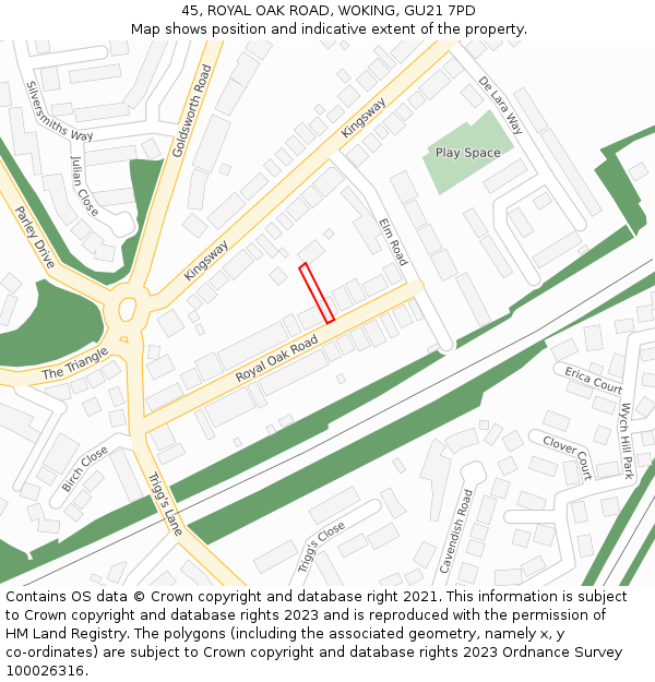 45, ROYAL OAK ROAD, WOKING, GU21 7PD: Location map and indicative extent of plot
