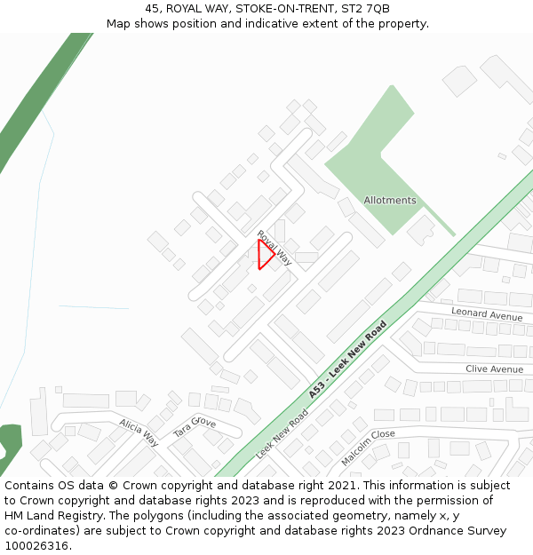 45, ROYAL WAY, STOKE-ON-TRENT, ST2 7QB: Location map and indicative extent of plot