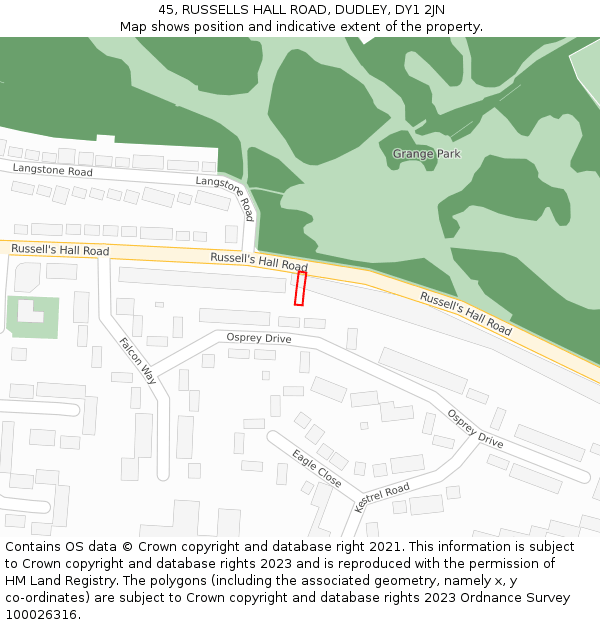 45, RUSSELLS HALL ROAD, DUDLEY, DY1 2JN: Location map and indicative extent of plot