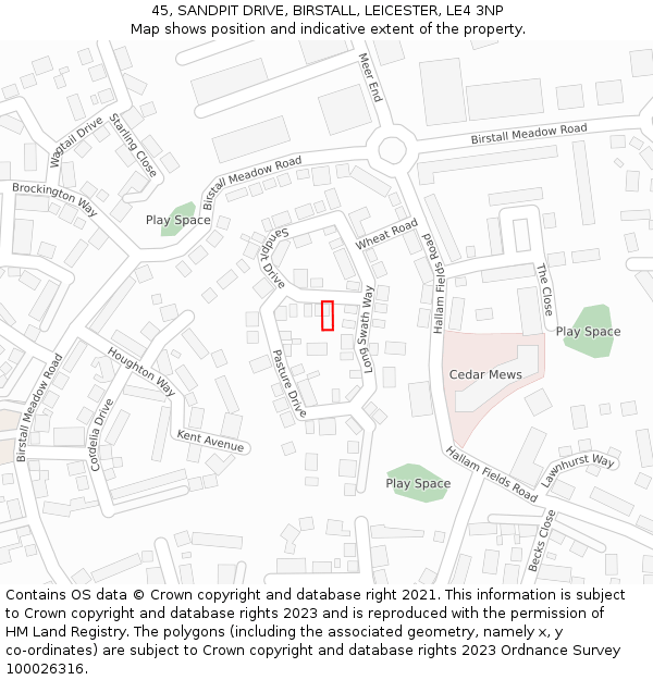 45, SANDPIT DRIVE, BIRSTALL, LEICESTER, LE4 3NP: Location map and indicative extent of plot