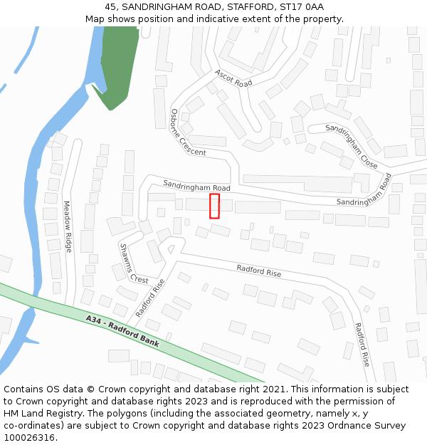 45, SANDRINGHAM ROAD, STAFFORD, ST17 0AA: Location map and indicative extent of plot