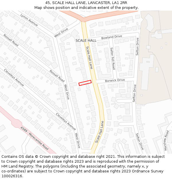 45, SCALE HALL LANE, LANCASTER, LA1 2RR: Location map and indicative extent of plot