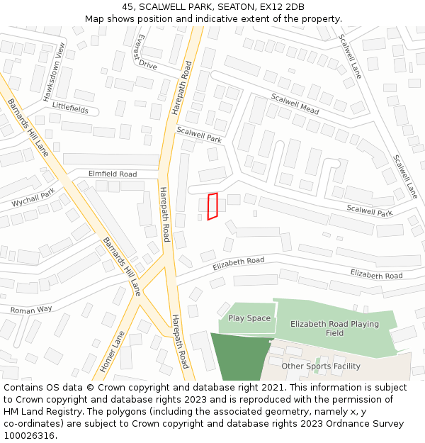 45, SCALWELL PARK, SEATON, EX12 2DB: Location map and indicative extent of plot