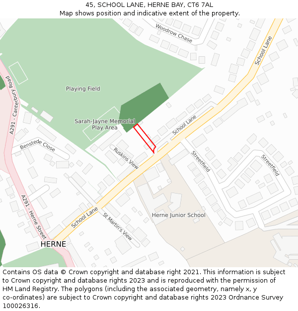 45, SCHOOL LANE, HERNE BAY, CT6 7AL: Location map and indicative extent of plot