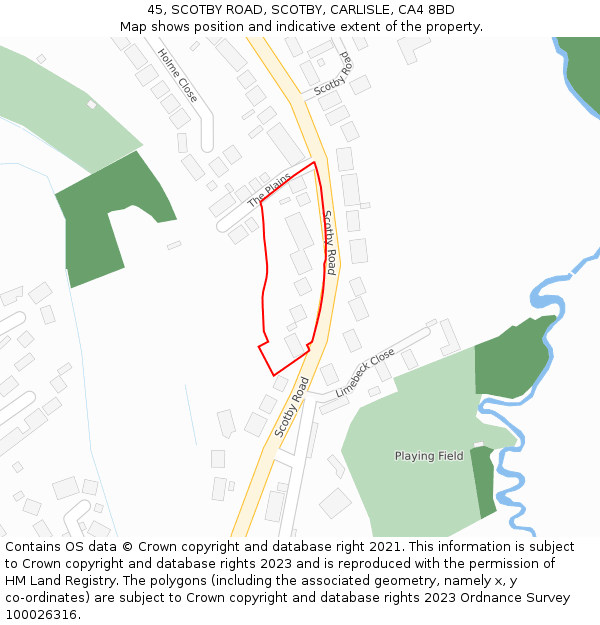 45, SCOTBY ROAD, SCOTBY, CARLISLE, CA4 8BD: Location map and indicative extent of plot