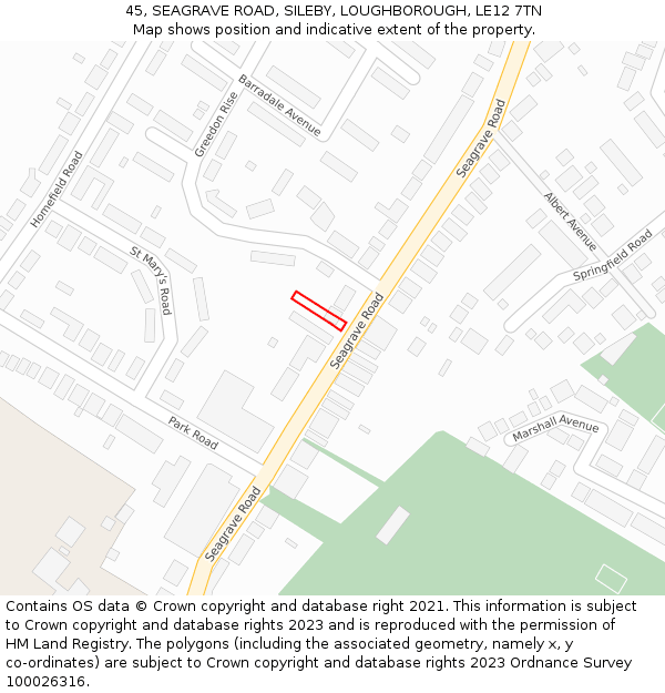 45, SEAGRAVE ROAD, SILEBY, LOUGHBOROUGH, LE12 7TN: Location map and indicative extent of plot