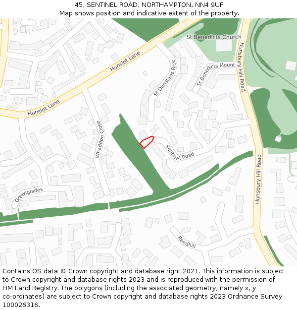 45, SENTINEL ROAD, NORTHAMPTON, NN4 9UF: Location map and indicative extent of plot