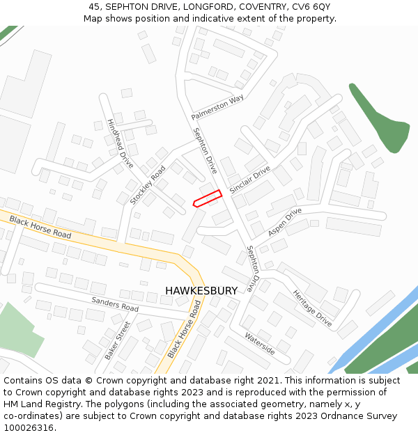 45, SEPHTON DRIVE, LONGFORD, COVENTRY, CV6 6QY: Location map and indicative extent of plot