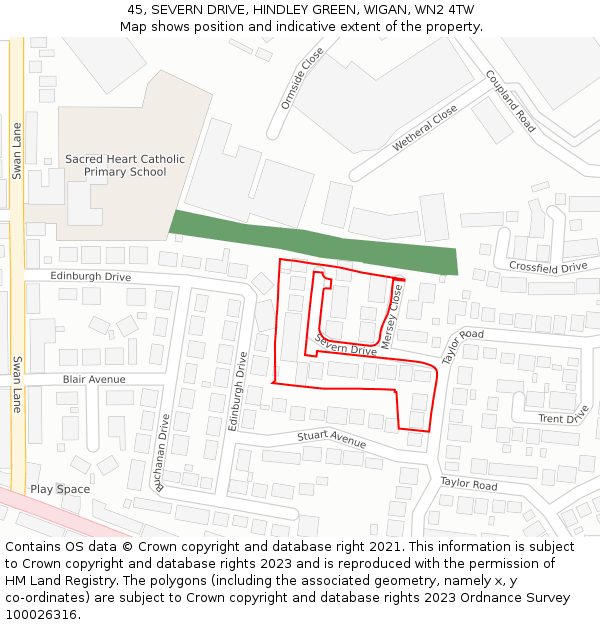 45, SEVERN DRIVE, HINDLEY GREEN, WIGAN, WN2 4TW: Location map and indicative extent of plot