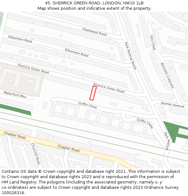 45, SHERRICK GREEN ROAD, LONDON, NW10 1LB: Location map and indicative extent of plot