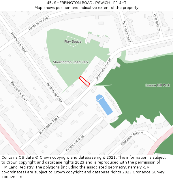 45, SHERRINGTON ROAD, IPSWICH, IP1 4HT: Location map and indicative extent of plot