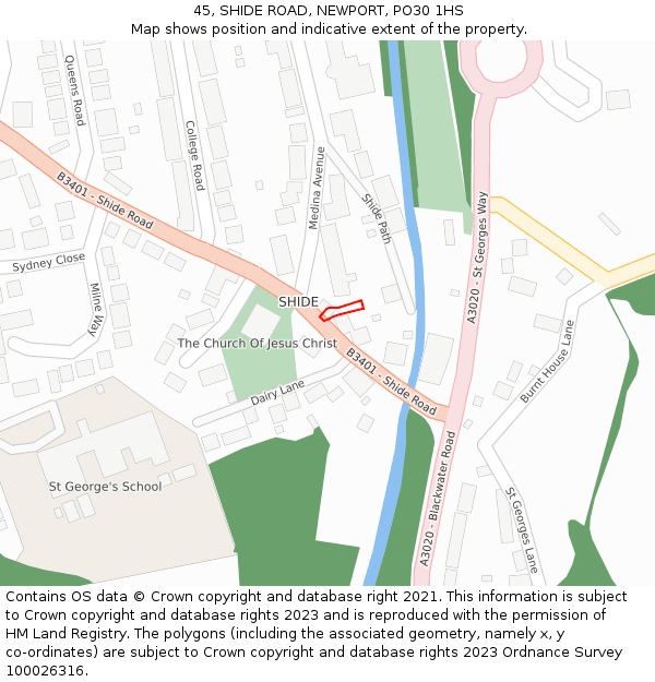 45, SHIDE ROAD, NEWPORT, PO30 1HS: Location map and indicative extent of plot