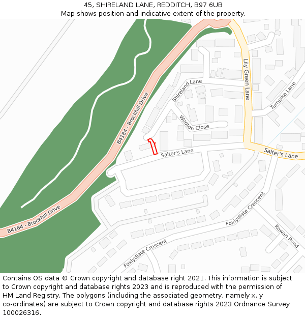 45, SHIRELAND LANE, REDDITCH, B97 6UB: Location map and indicative extent of plot