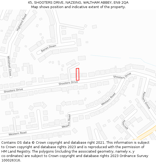 45, SHOOTERS DRIVE, NAZEING, WALTHAM ABBEY, EN9 2QA: Location map and indicative extent of plot