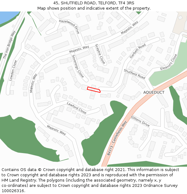 45, SHUTFIELD ROAD, TELFORD, TF4 3RS: Location map and indicative extent of plot