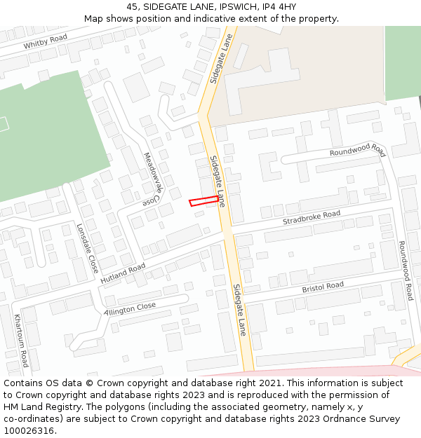 45, SIDEGATE LANE, IPSWICH, IP4 4HY: Location map and indicative extent of plot