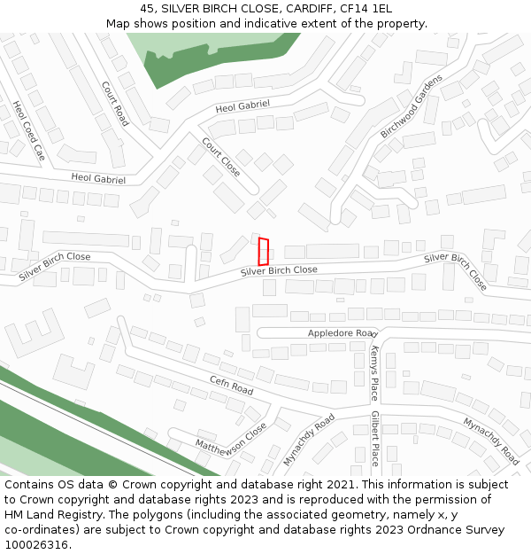 45, SILVER BIRCH CLOSE, CARDIFF, CF14 1EL: Location map and indicative extent of plot