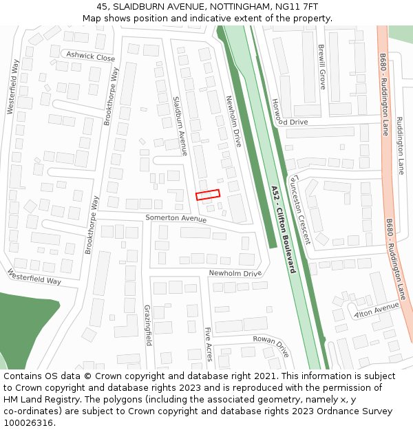 45, SLAIDBURN AVENUE, NOTTINGHAM, NG11 7FT: Location map and indicative extent of plot