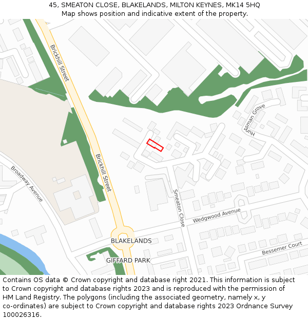 45, SMEATON CLOSE, BLAKELANDS, MILTON KEYNES, MK14 5HQ: Location map and indicative extent of plot