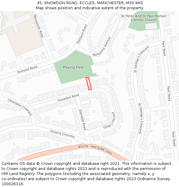 45, SNOWDON ROAD, ECCLES, MANCHESTER, M30 9AS: Location map and indicative extent of plot