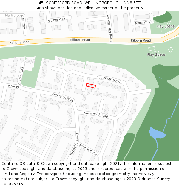 45, SOMERFORD ROAD, WELLINGBOROUGH, NN8 5EZ: Location map and indicative extent of plot