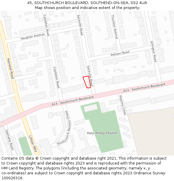 45, SOUTHCHURCH BOULEVARD, SOUTHEND-ON-SEA, SS2 4UA: Location map and indicative extent of plot