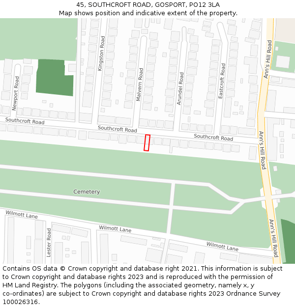45, SOUTHCROFT ROAD, GOSPORT, PO12 3LA: Location map and indicative extent of plot