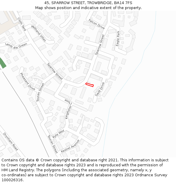 45, SPARROW STREET, TROWBRIDGE, BA14 7FS: Location map and indicative extent of plot