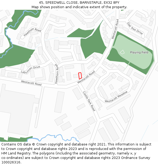 45, SPEEDWELL CLOSE, BARNSTAPLE, EX32 8PY: Location map and indicative extent of plot