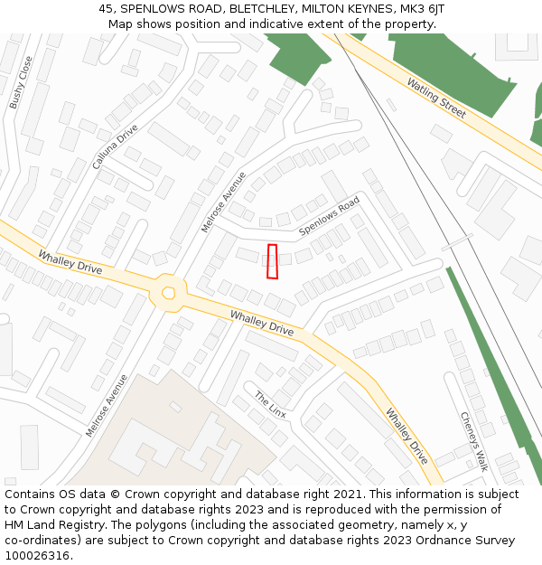 45, SPENLOWS ROAD, BLETCHLEY, MILTON KEYNES, MK3 6JT: Location map and indicative extent of plot