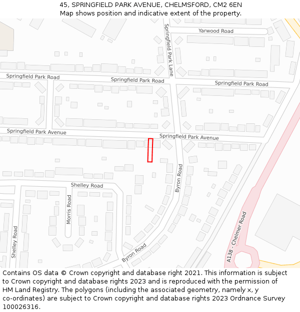 45, SPRINGFIELD PARK AVENUE, CHELMSFORD, CM2 6EN: Location map and indicative extent of plot