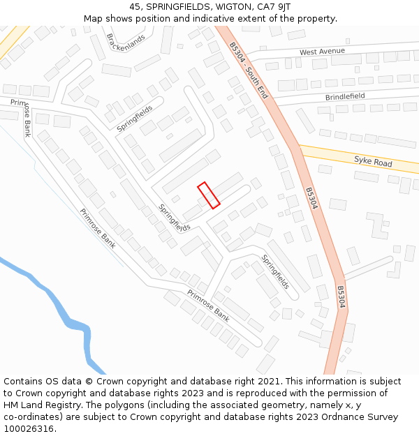 45, SPRINGFIELDS, WIGTON, CA7 9JT: Location map and indicative extent of plot