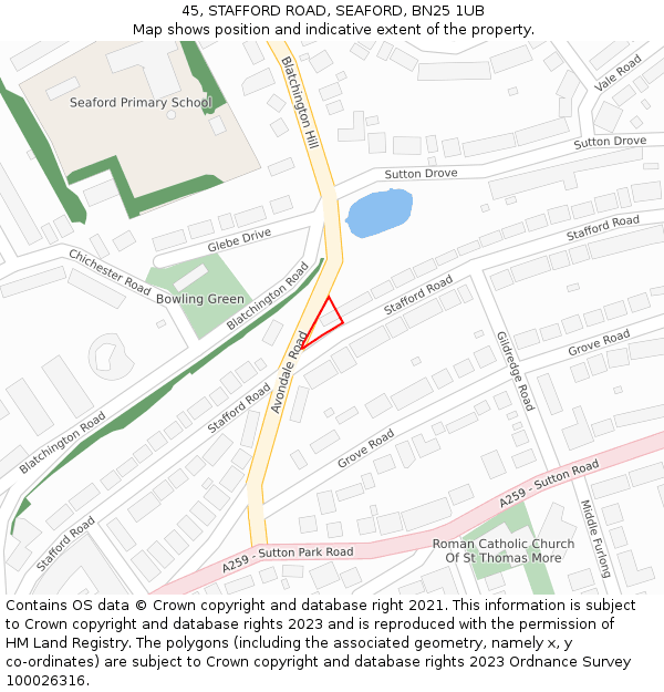 45, STAFFORD ROAD, SEAFORD, BN25 1UB: Location map and indicative extent of plot