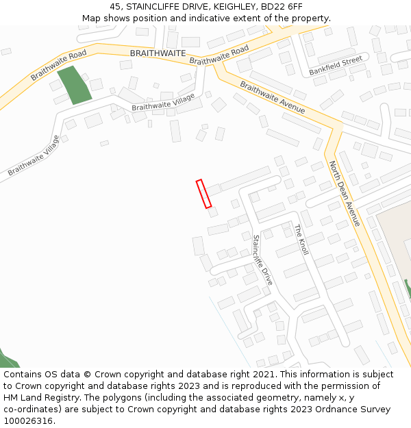 45, STAINCLIFFE DRIVE, KEIGHLEY, BD22 6FF: Location map and indicative extent of plot