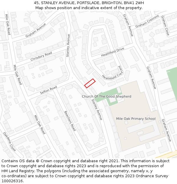 45, STANLEY AVENUE, PORTSLADE, BRIGHTON, BN41 2WH: Location map and indicative extent of plot