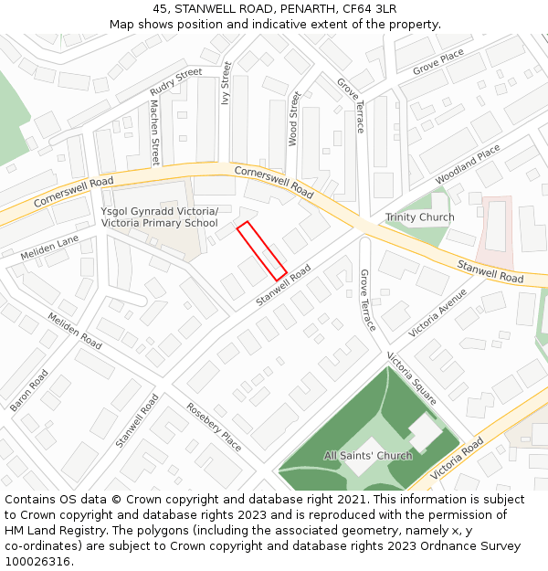 45, STANWELL ROAD, PENARTH, CF64 3LR: Location map and indicative extent of plot