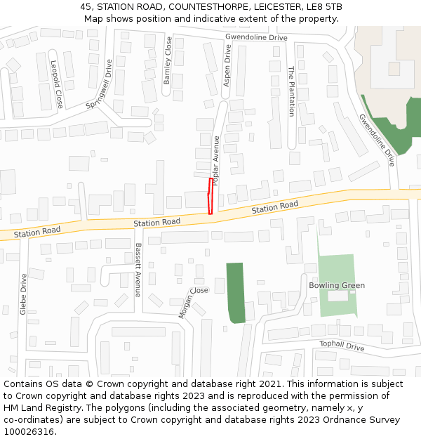 45, STATION ROAD, COUNTESTHORPE, LEICESTER, LE8 5TB: Location map and indicative extent of plot