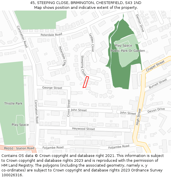 45, STEEPING CLOSE, BRIMINGTON, CHESTERFIELD, S43 1ND: Location map and indicative extent of plot