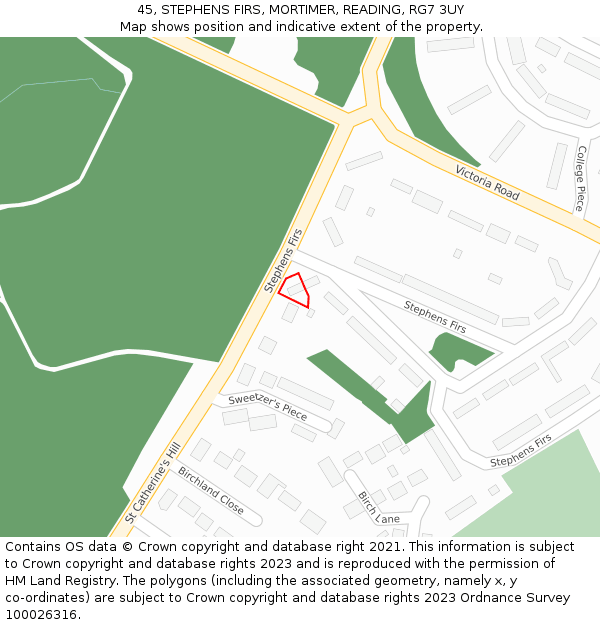 45, STEPHENS FIRS, MORTIMER, READING, RG7 3UY: Location map and indicative extent of plot