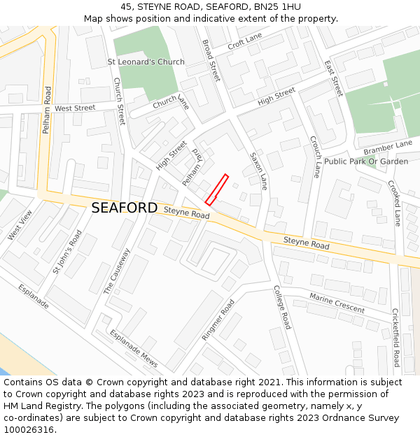 45, STEYNE ROAD, SEAFORD, BN25 1HU: Location map and indicative extent of plot