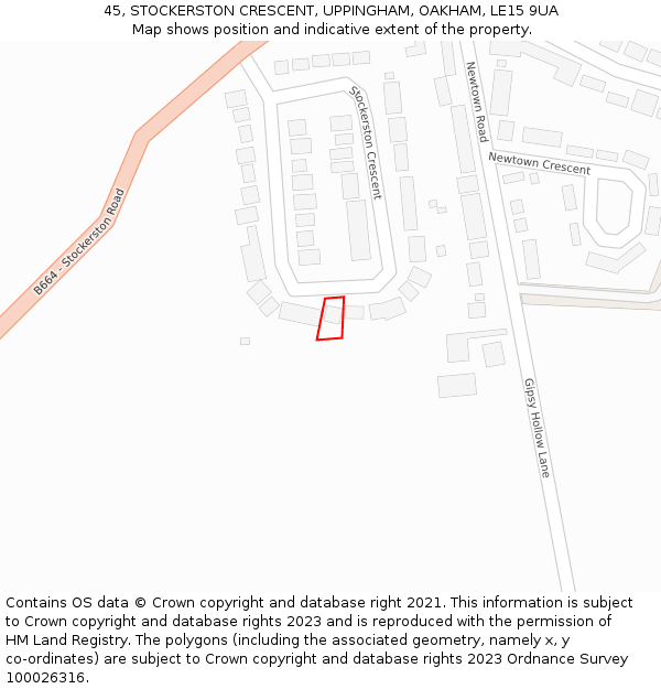 45, STOCKERSTON CRESCENT, UPPINGHAM, OAKHAM, LE15 9UA: Location map and indicative extent of plot