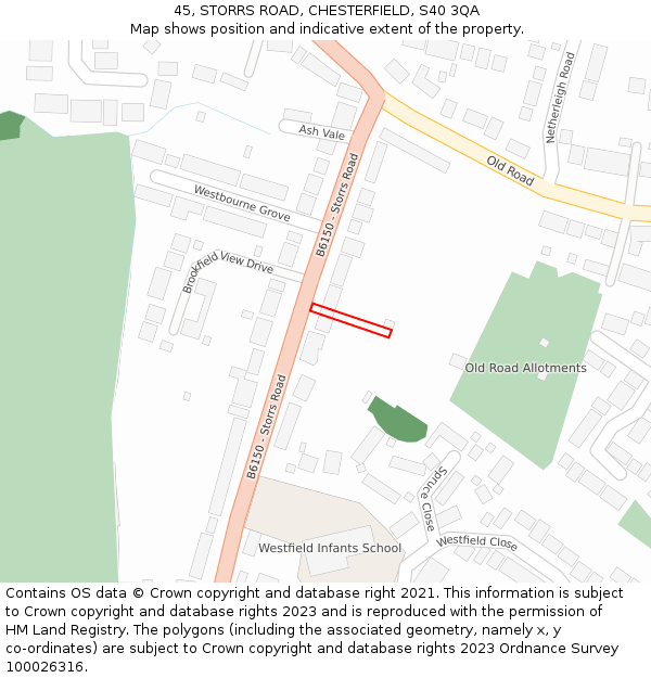 45, STORRS ROAD, CHESTERFIELD, S40 3QA: Location map and indicative extent of plot