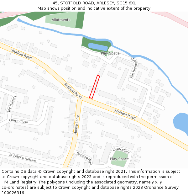 45, STOTFOLD ROAD, ARLESEY, SG15 6XL: Location map and indicative extent of plot