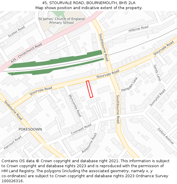 45, STOURVALE ROAD, BOURNEMOUTH, BH5 2LA: Location map and indicative extent of plot