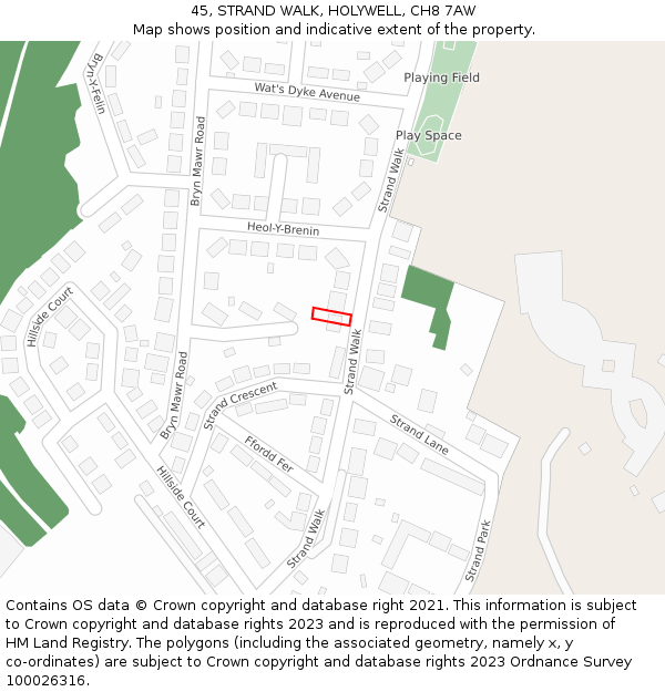 45, STRAND WALK, HOLYWELL, CH8 7AW: Location map and indicative extent of plot