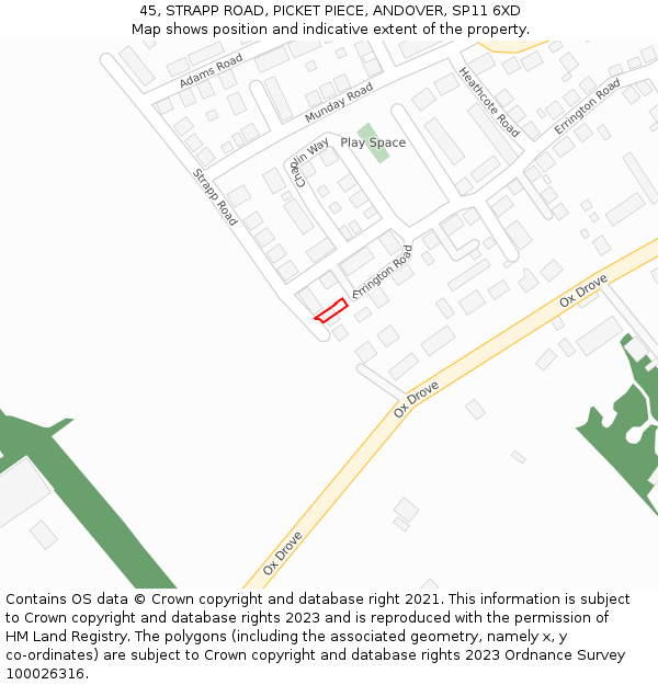 45, STRAPP ROAD, PICKET PIECE, ANDOVER, SP11 6XD: Location map and indicative extent of plot